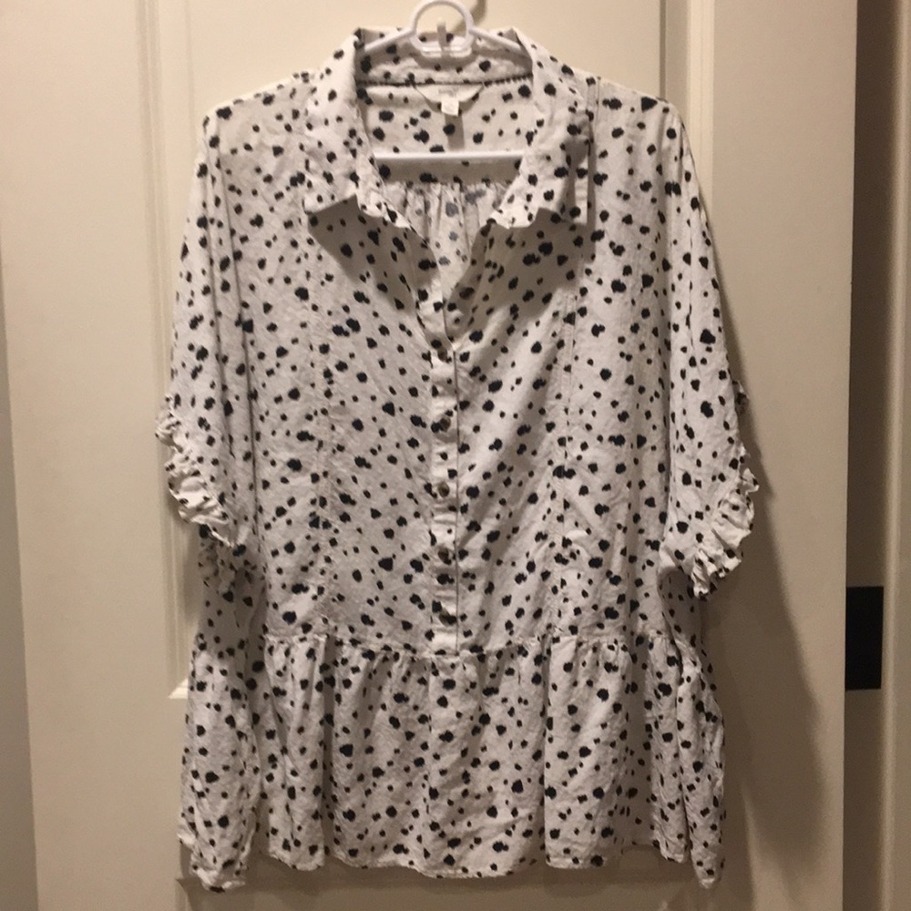 Terra & Sky womens 3/4 button down rayon top short sleeves ruffles plus size 1X - Picture 1 of 10